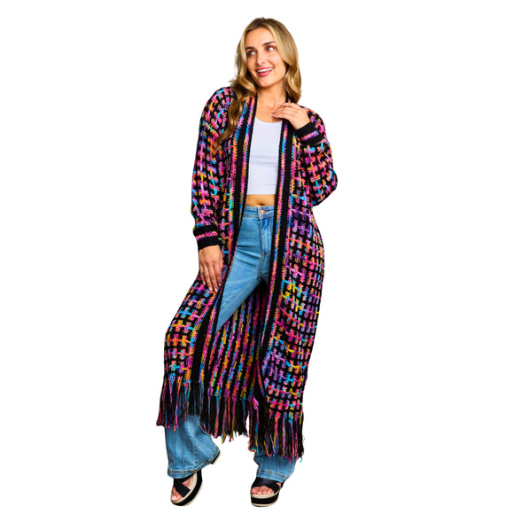 Angel Wings Full Size Multicolored Open Front Fringe Hem Cardigan-Size XXLarge - Picture 1 of 9